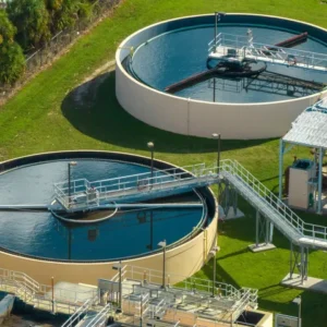 Circular clarifiers at a water treatment plant